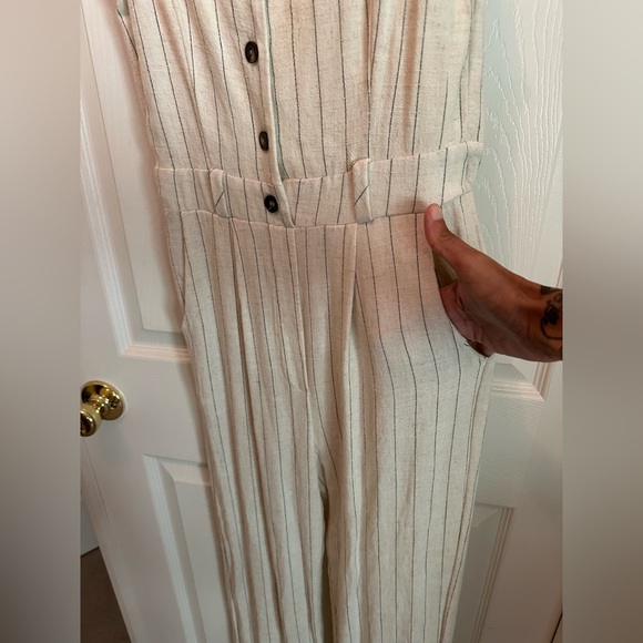 Pinstripe linen romper jumpsuit NWT - Picture 2 of 7